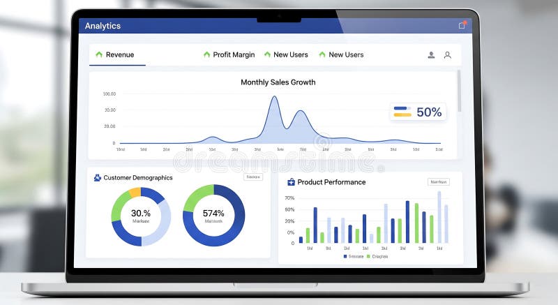 Business growth analytics dashboard displayed on laptop